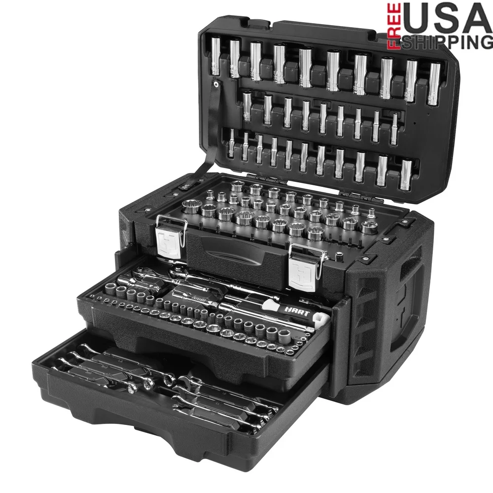 

215 Piece Mechanics Tool Set SAE Metric Sockets 90 Tooth Ratchet Chrome Finish Rust Resistant Durable Case Heavy Duty Tools