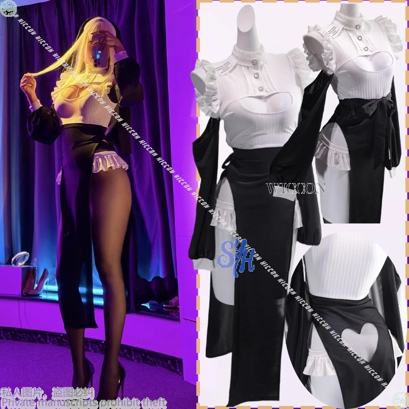 

Anime Sexy Nun Cosplay Costume Black Heart Lace Lingerie Dress Lolita Slit Skirt Jirai Kei Halloween Party