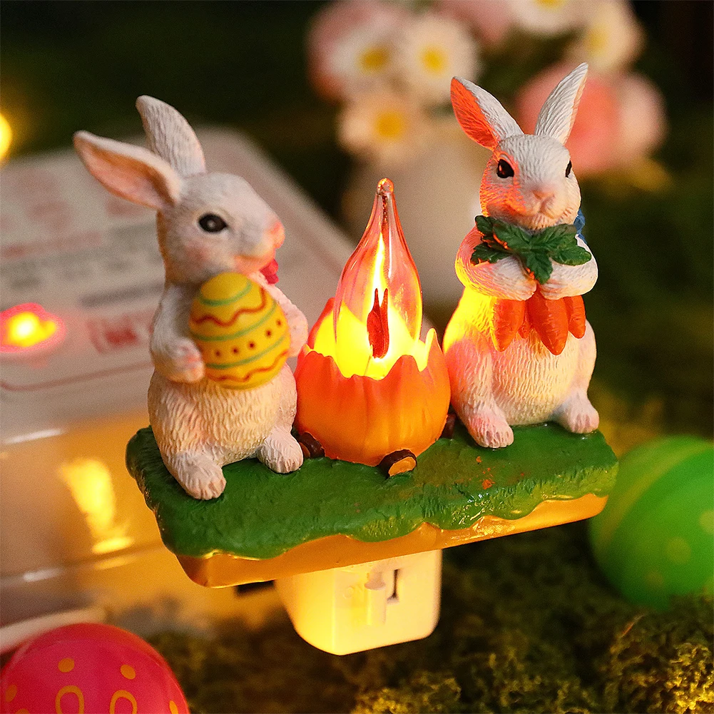 

Resin Bunny Carrot Night Light Plug Into Wall Bunny Campfire Flickering Night Light for Home Kitchen Bedroom Easter Decorations