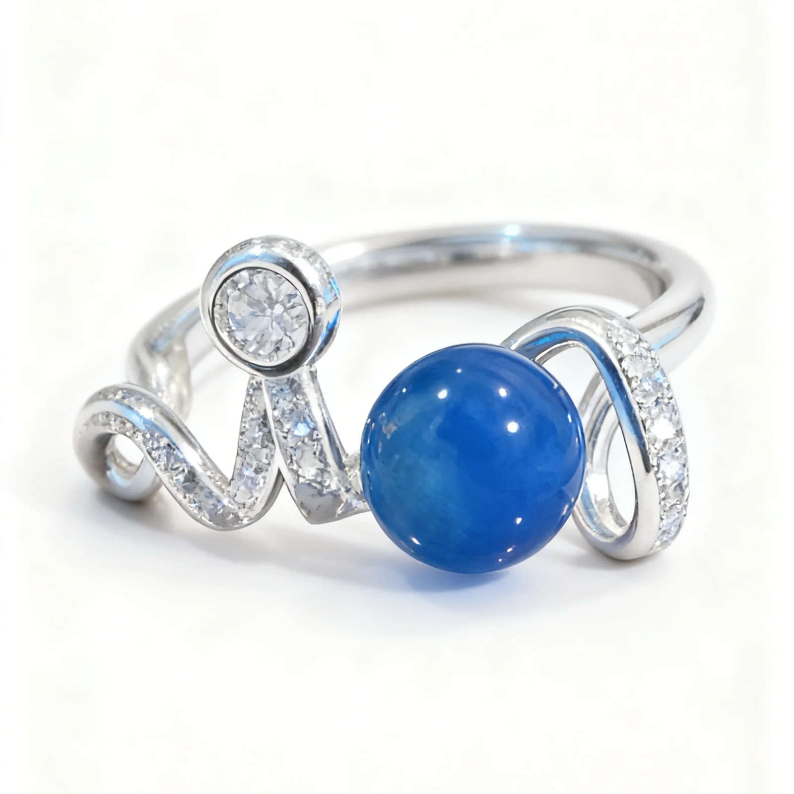 

7mm Natural Dominican Blue Amber Ring 925 Sterling Silver LOVE Design Romantic Jewelry Gift for Women