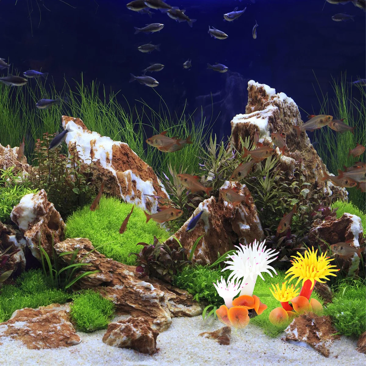 

2pcs Silicone Resin Coral Sea Anemone Decor For Aquarium Fish Tank Yellow White Artificial Reef Ornament Pet Supplies