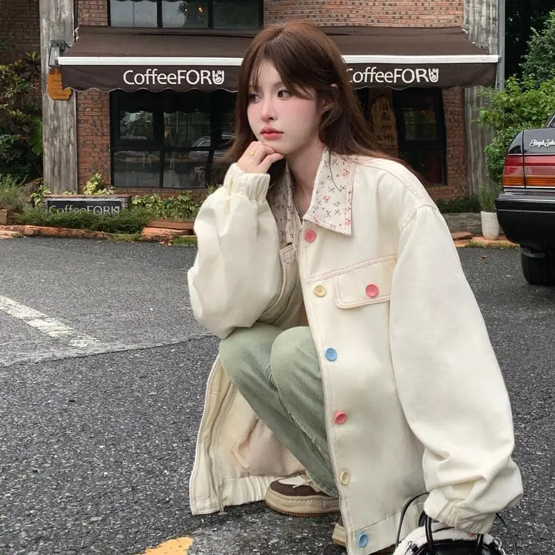 Sweet College Student Autumn New Jacket Cute Girl Loose Casual Jacket Korean Version Women's Fashionable Lapel Tops Versatile