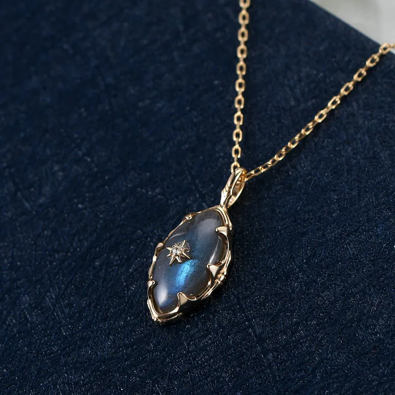 

Ожерелье LAMOON в стиле ретро с подвеской для женщин натуральный темно-серый Лабрадорит серебро 925 пробы золотые ювелирные изделия из вермили