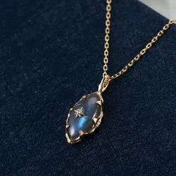 LAMOON Retro Style Bijou Pendant Necklace For Women Natural Dark Grey Labradorite 925 Sterling Silver Gold Vermeil Fine Jewelry