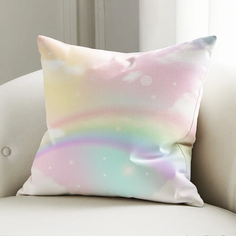 

Pastel Rainbow & Cloud Pillow Cover, Dreamy Sky Print Cushion Case, Sofa Bedroom Decorative Accent Pillow