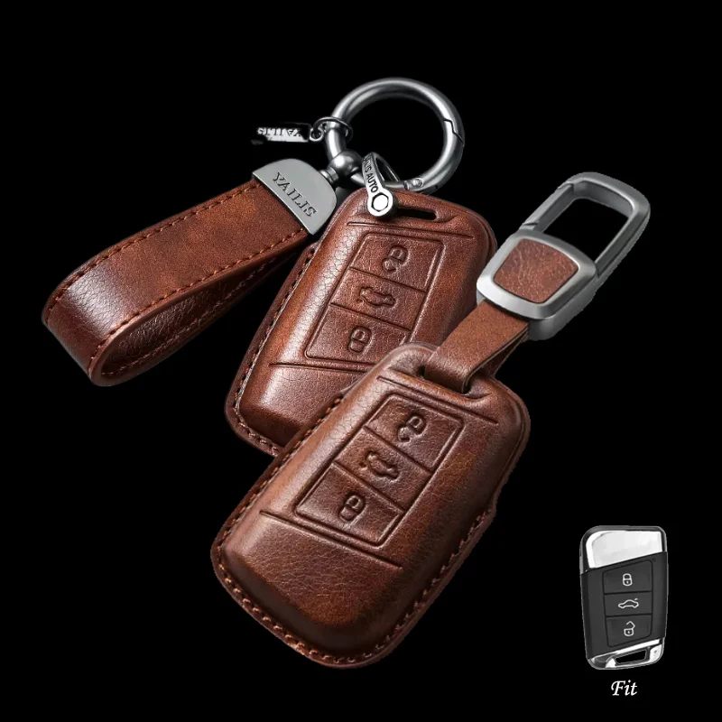 

Genuine Leather for VW Volkseagen Passat B8 Magotan for Skoda Superb A7 Kodiaq Seat Shell Fob Car Key Case Keychian Accessories