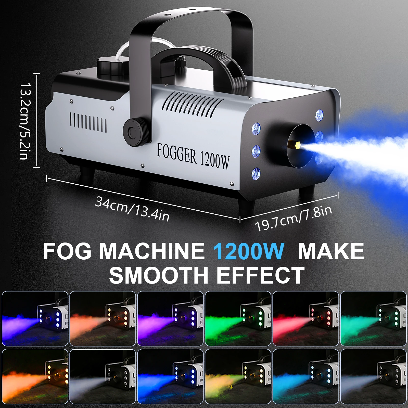 1200W Rookmachine RGB 6LEDs Verlichting Rookmachine Afstandsbediening Podium Rook Haze Generator voor Disco Party Nachtclub bruiloft