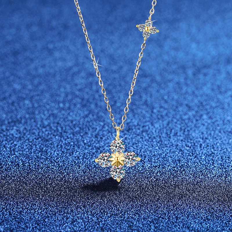 

Платиновое ожерелье из 18-каратного золота PT950, кулон с муассанитом, высококачественное ощущение, цепочка на ключицу клевера, ожерелье с муассанитом 1,2 карата