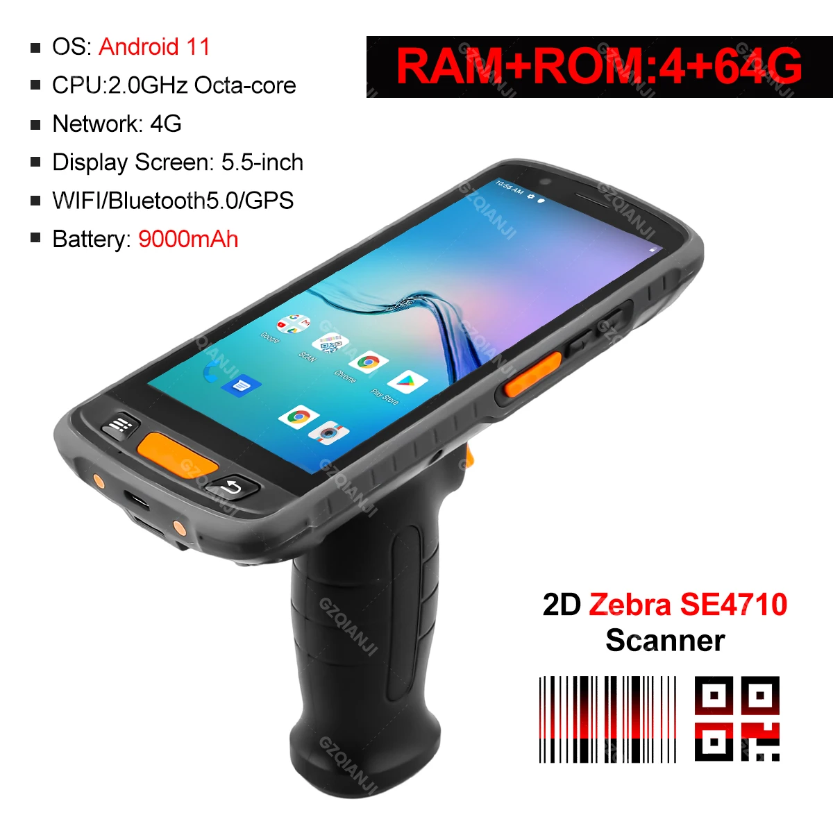 Android 11 Rugged PDA Terminal with Wifi 4G GPS Handheld Grips Data Collector 1D 2D QR Barcode Scanner Reader for Warehouse Scan