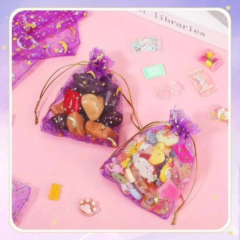 Moon Stars Drawstring Organza Bags Jewelry Gift Bags Pouches Gold Star Organza Favor Pouches For Christmas Wedding