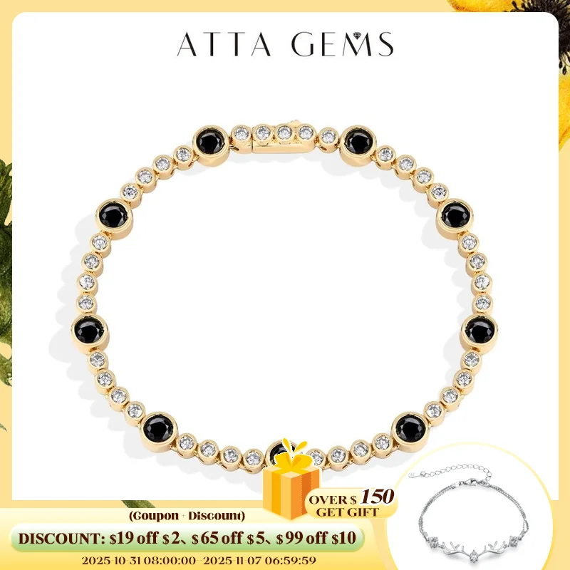 

ATTAGEMS New Black Moissanite Tennis Bracelets for Women Men s925 Sterling Silver Round Bubble Bracelet Anniversary Gift Jewelry