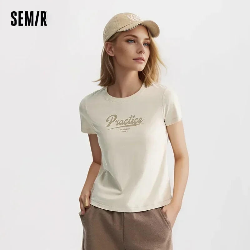 Semir Short Sleeve T-Shirt Women Positive Shoulder Slim Simple 2024 Summer New Letters Antibacterial Clothes Versatile T shirt