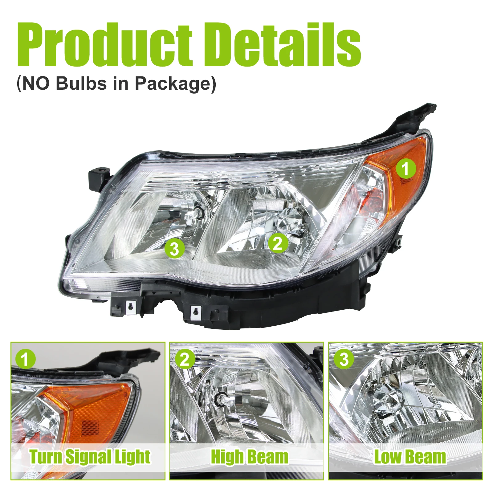 1 * مجموعة المصابيح الأمامية اليسرى لـ 09-13 سوبارو فورستر جانب السائق من الكروم