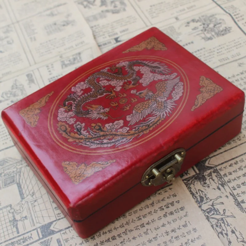 Chinese Antique Game Pai Gow black Paigow Domino Gift Antique box with dragon and phoenix patterns