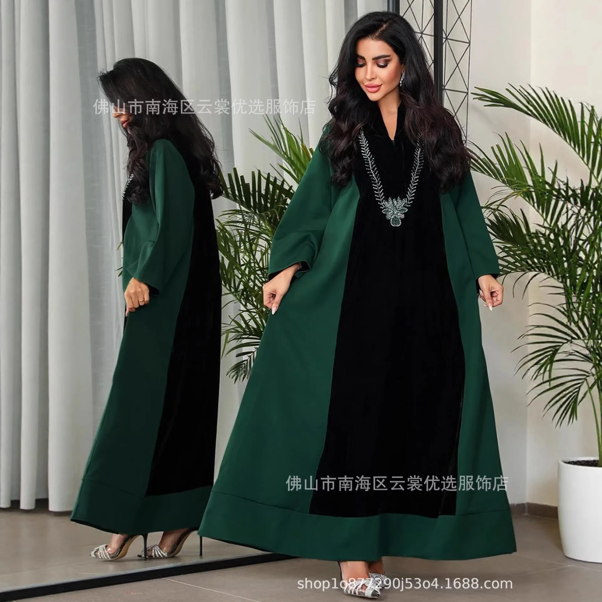 

Женское длинное платье-абайя для праздника Ид, вечерние платья в дубайском стиле, мусульманская джалабия, лоскутное платье, кафтан с бриллиантами в марокканском стиле, исламские платья для Рамадана