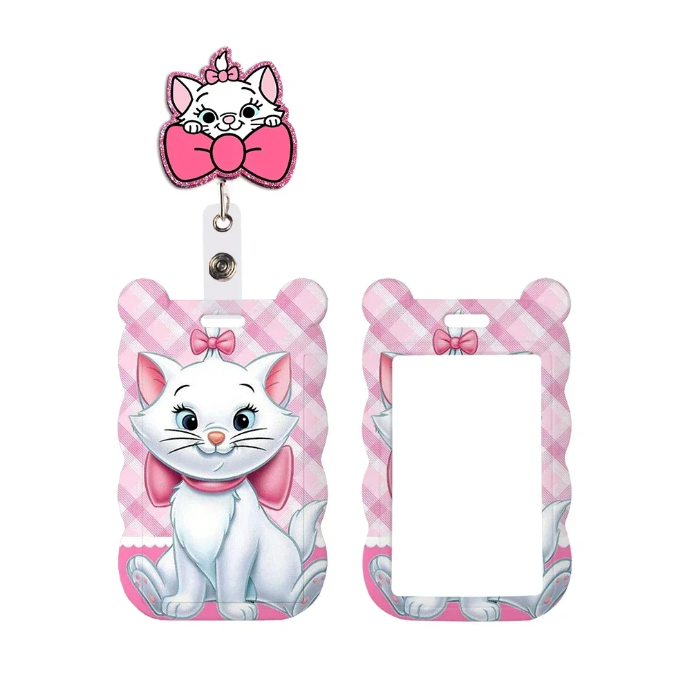 Disney Marie Cat Cute Card Holder Student Girls Kids Gym Cell Phone Strap Work Card Badge Holder Pendant Rope Reel Clip