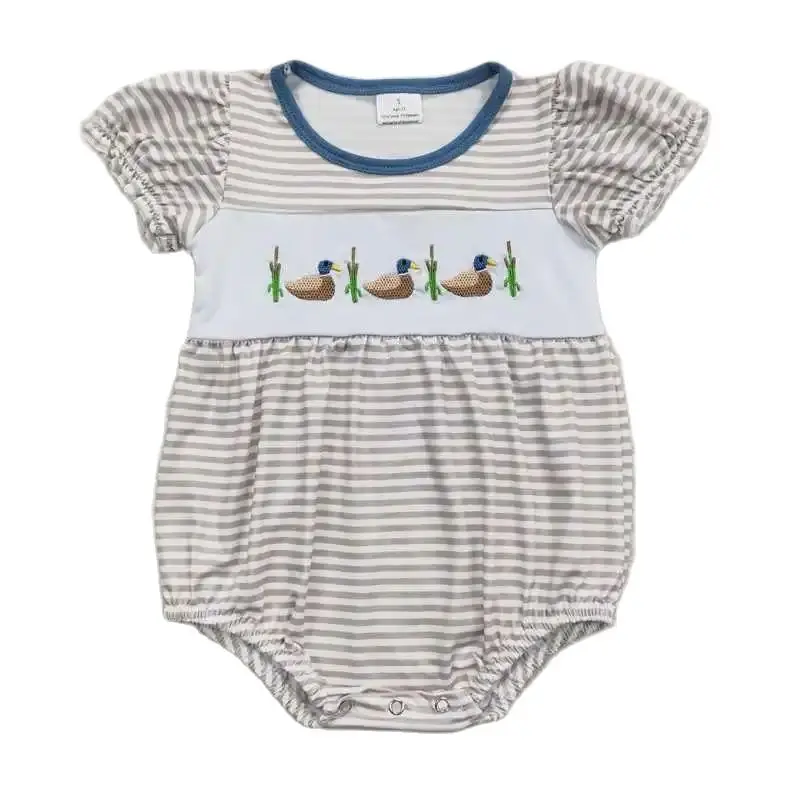 Wholesale Newborn Kids Romper Toddler Summer Short Sleeve Ducks Bubble Children Buttons One-piece Matching Baby Boy Girl Clothes