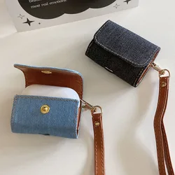 2024 New Denim Cloth Pattern Earphone Bag For AirPods 1 2 3nd Gen For AirPods Pro 2 Case Luxury With Anti-lost Lanyard Protector