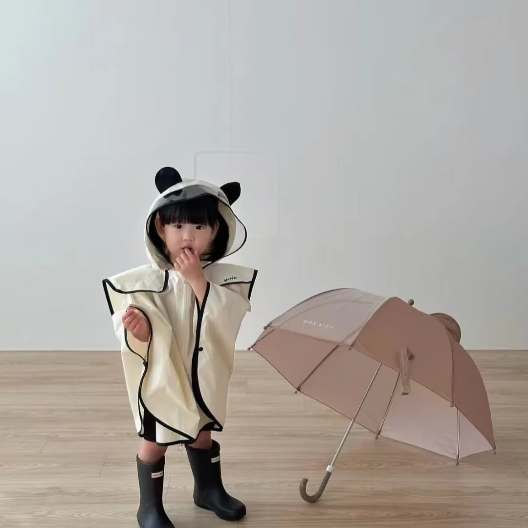 Baby Raincoat Cape Can Be Worn Outside Waterproof Three-dimensional Ears Have Zippers and Front Can Block The Rain Outdoors