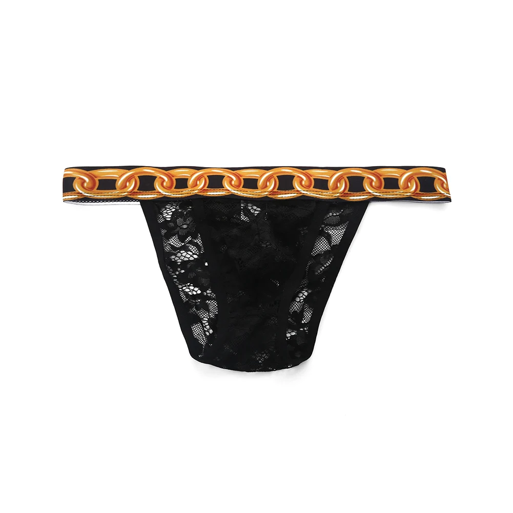 For Intimate Occasions Men Sexy Briefs Lace Underwear Hollow Design Side High Cut U-shaped Pouch Stretch Nylon Spandex