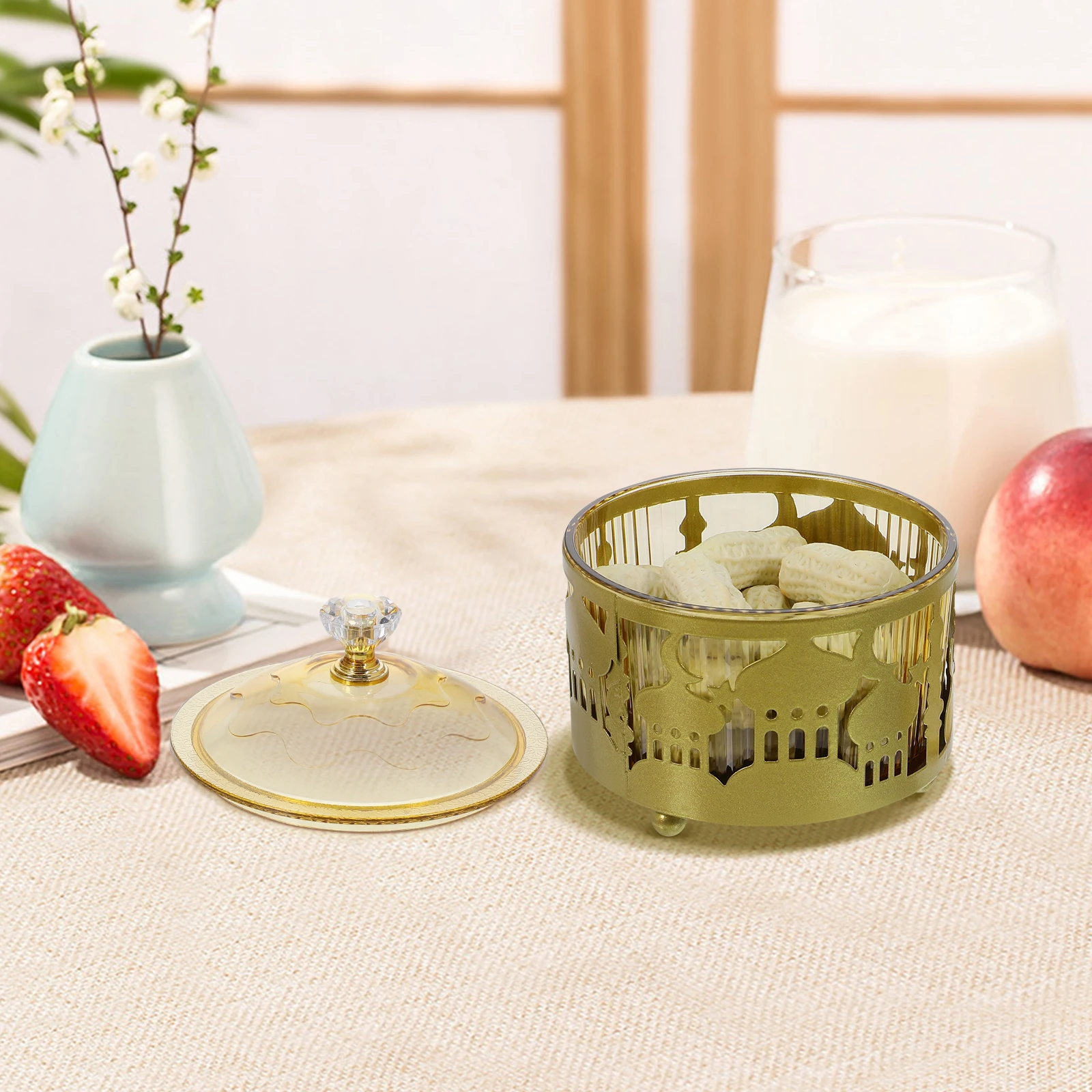 

Stylish Metal Ramadan Serving Tray for Desserts Candies Eid Mubarak Snack Plate Dried Fruit Container Wedding Gift