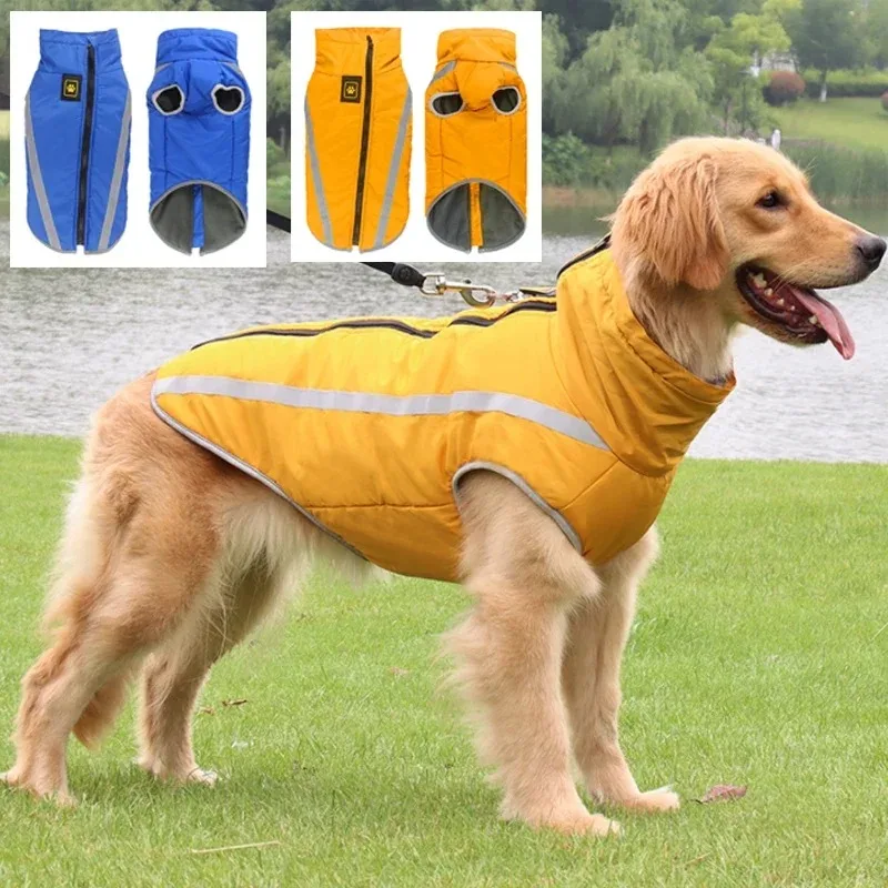 Padded Winter Warm Dog Clothes Waterproof Pet Vest Zipper Jacket for Small Medium Large Dogs Reflective Thick Dog Warm Clothing