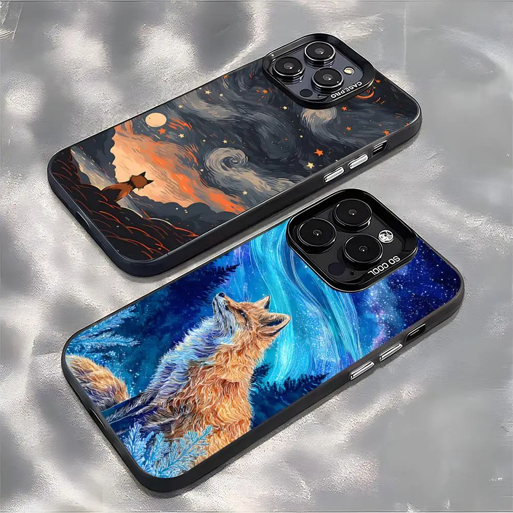 Capa de Celular Zorros Espaciais Manta para iPhone 17 Air 16 E 15 14 Plus 13 12 11 Pro Max, Capa Prateada Colorida