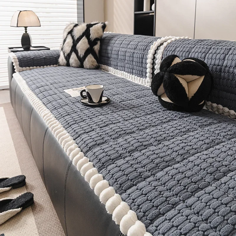 2026 New Plush Sofa Mat Solid Fabric Cover Stain Resistant Wear Easy Clean Dust Home Decor Versatile Sofa Protective Pad Cozyfit