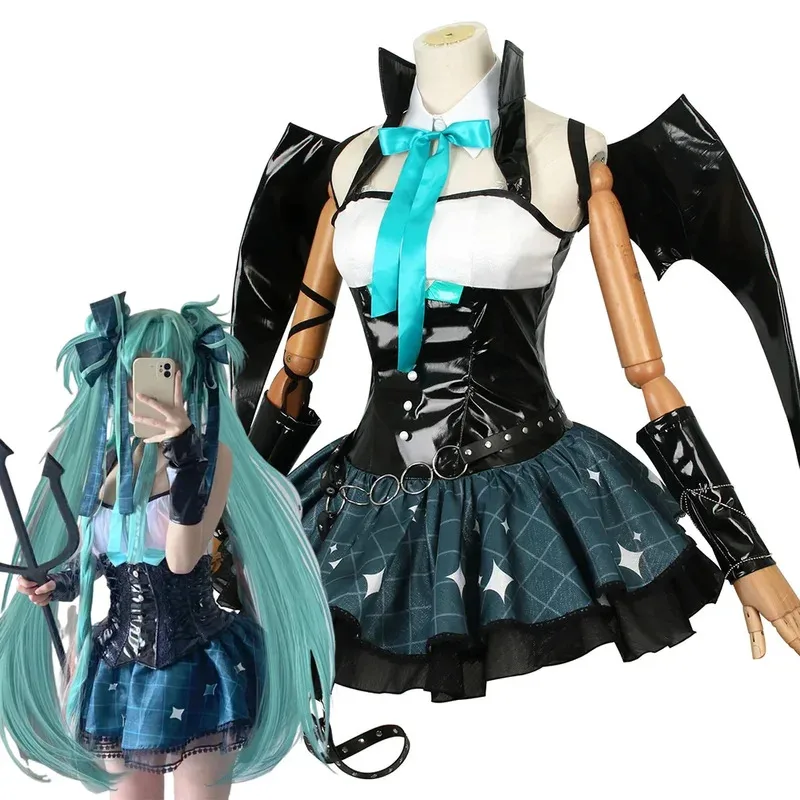 

Women Sexy Demon Miku Cosplay Costumes Anime Devil Cosplay Uniform Dress Wigs Wings Suit With Horns Tail Halloween Costume 2025