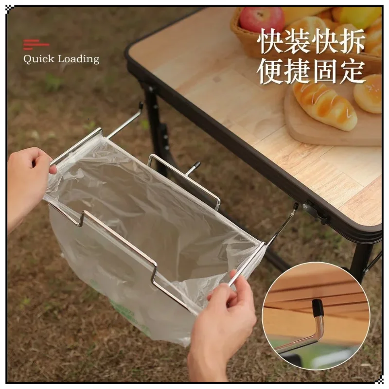 

New Outdoor Camping Stainless Steel Garbage Bag Hanging Rack Folding Table Stand Picnic BBQ Environmental Camping Rack Wholesale