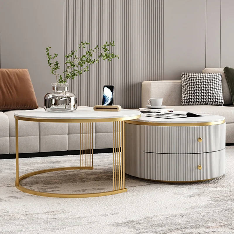 Marble Center Living Room Table Round Set Gold Nesting Metal Round Coffee Table Nordic Luxury Mesa Centro Salon Modern Furniture