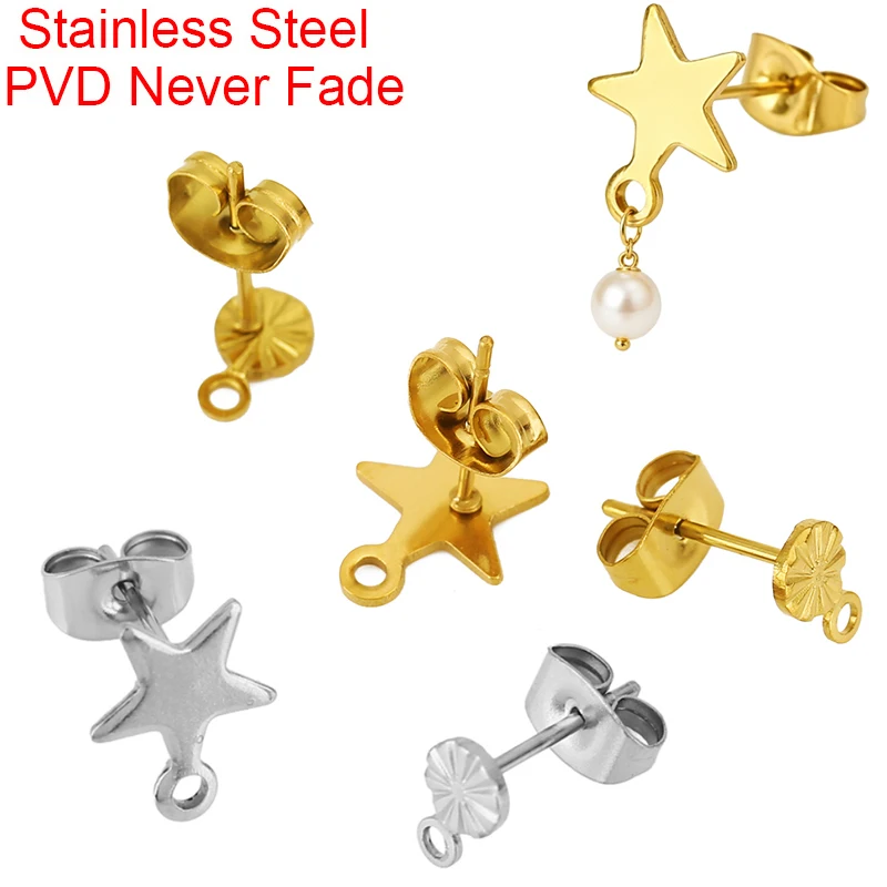 20pcs Hypoallergenic Stainless Steel Stud Earrings Clasp Making Star Never Fade Earring Hooks With Earring Back Jewelry Findings