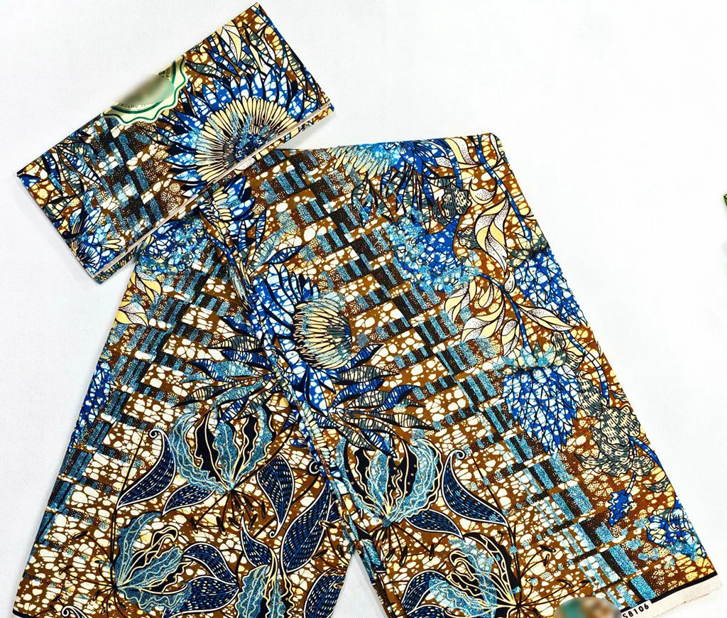 

New High Quality African Grand Super Golden Wax Fabric With Stones Ankara Printed Wax Material 6 Yards/pcs For Nigerian Dress