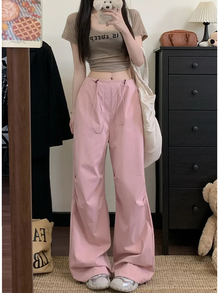 

MGJM Американский дизайн Sense Dstring десантник повседневные брюки свободные тонкие летние прямые брюки для мужчин и женщин