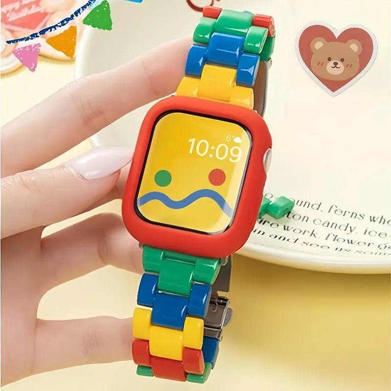 2pcs Rainbow Building Blocks Strap for Apple Watch 10 9 8 7 6 5 4 SE Colorful Band for iWatch 42mm 46 41 45 40 44 38 Ultra2 49mm