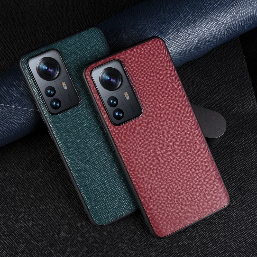 Luxury Cowhide Genuine Leather Case For Xiaomi 12 Series Women And Men Business Slim Back Cover Shockproof Protect Camera Lens