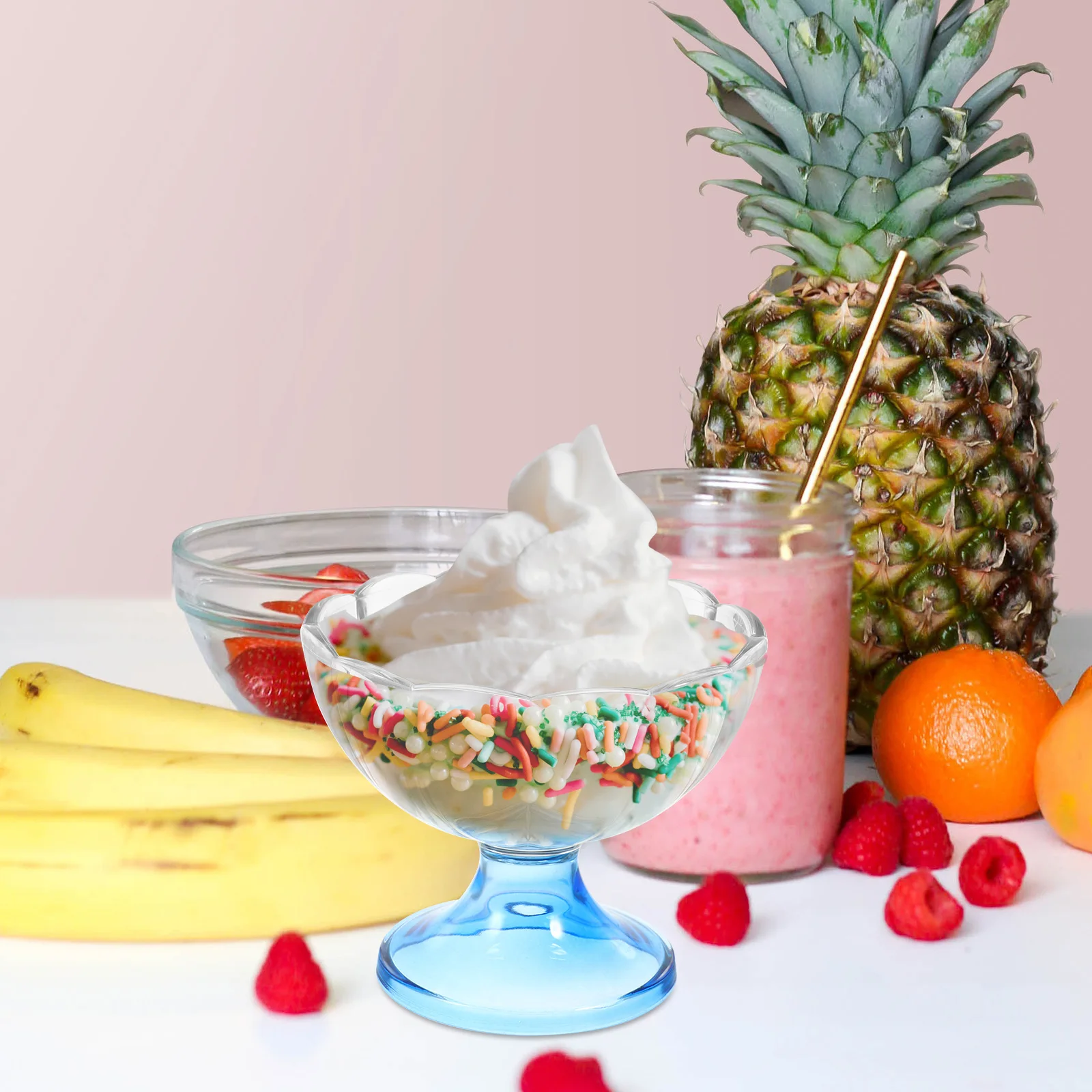 

3pcs Clear Plastic Dessert Bowl Footed Ice Cream Cup Serving Bowl For Pudding Yogurt Fruit Snack As Material Transparent