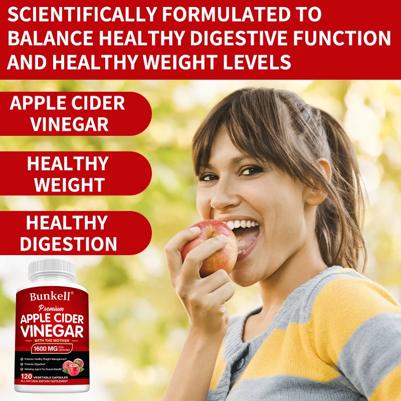 Bunkell Apple Cider Vinegar Supplement, Digestion Boosting, Cleansing, Detoxification, Metabolism and Fat Burning