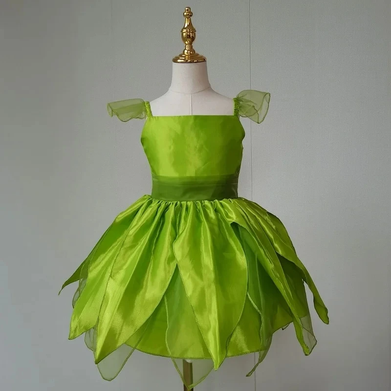 Disney Kids Fairy Tiana Costume for Girls Tinker Bell Princess Dress Elf Wings Headband Wand Toddler Fancy Birthday Party Gowns