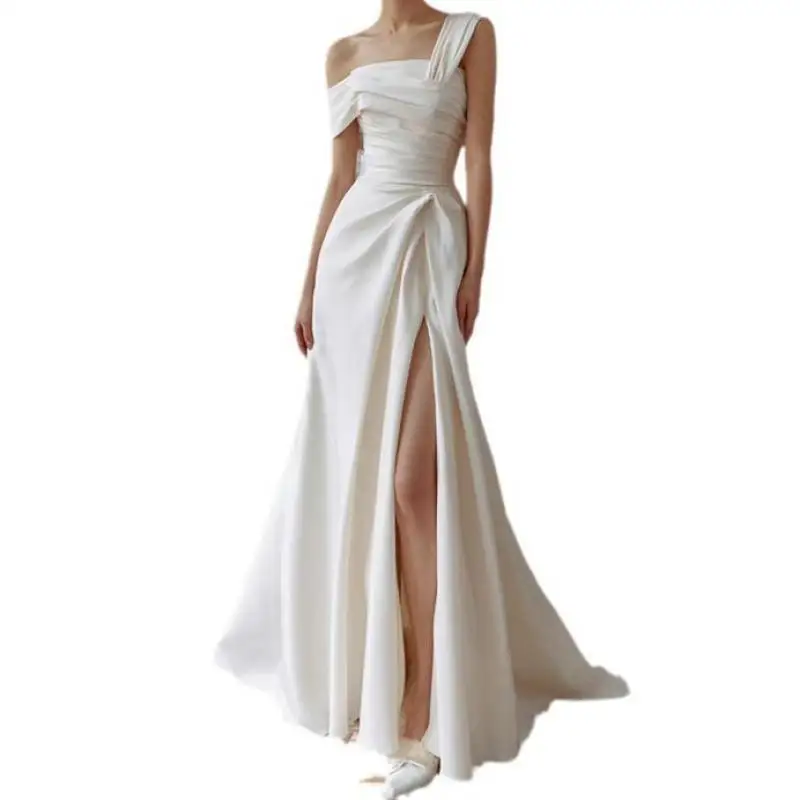 Sexy Split Wedding Dresses For Women 2024 Newest Simple Long Bridal Dress Elegant Long Soft Satin Vestidos De Novia Customized