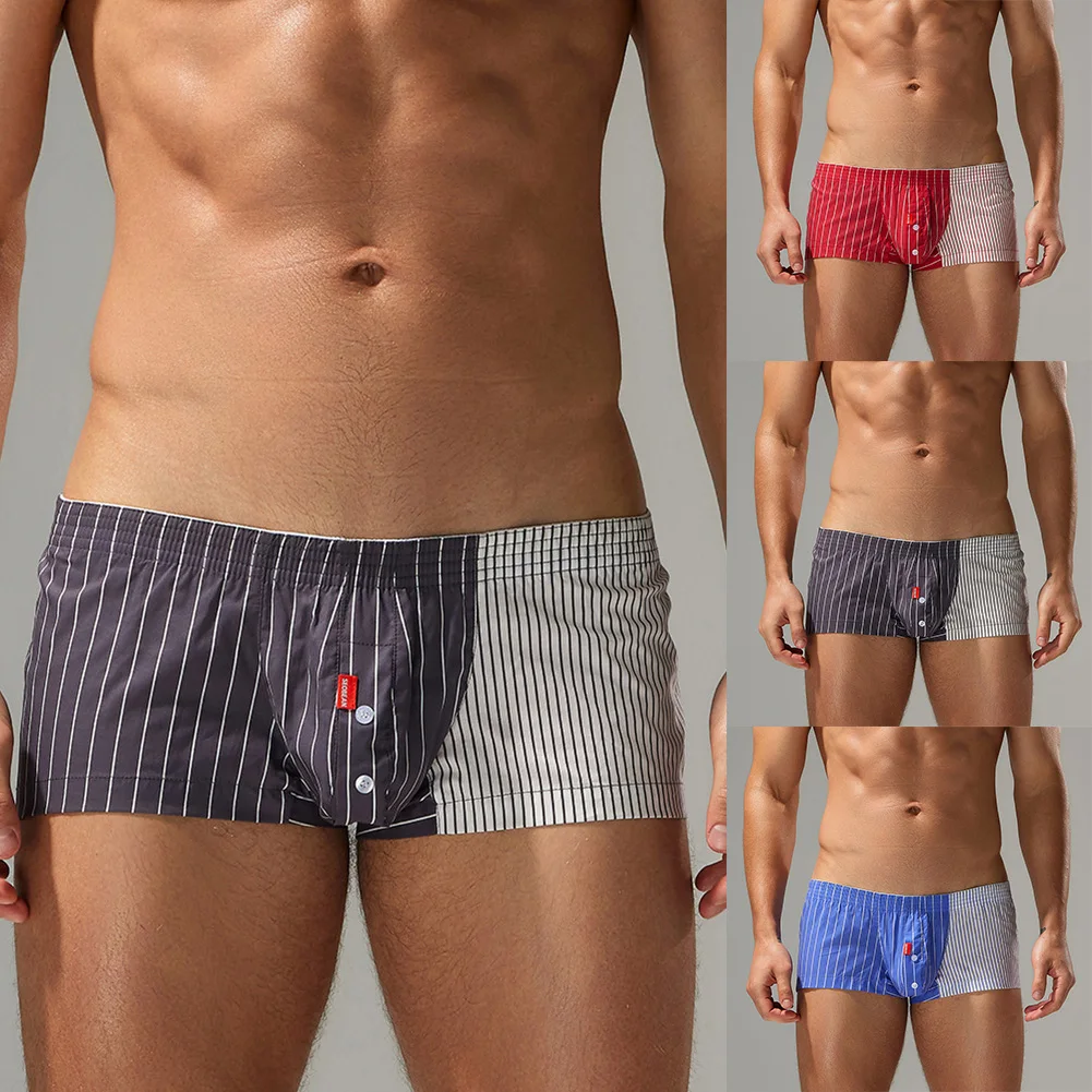 

Men Cotton Boxer Shorts Comfort Underwear Breathable Sleep Underpants Trunks Home Sleepwear Striped Panties Soft Boxer Underwear