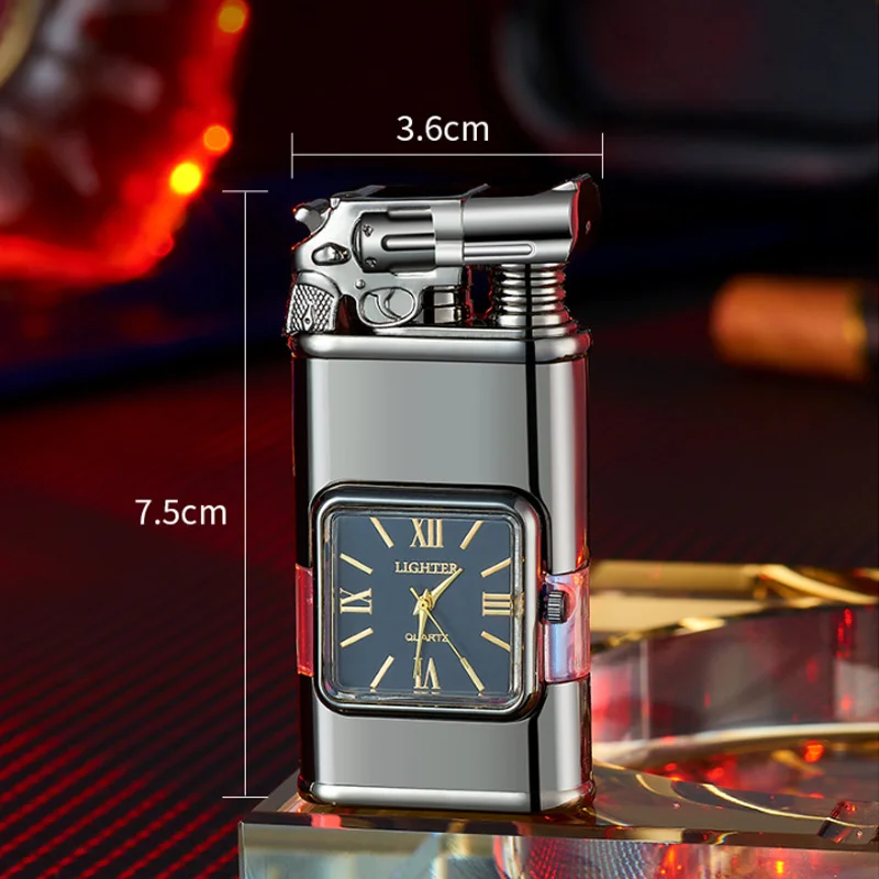 Fashion Double Flame Turbo Jet Gas Lighter Quartz Dial Inflatable Compact Butane Metal Windproof Cigarette Lighters Gift