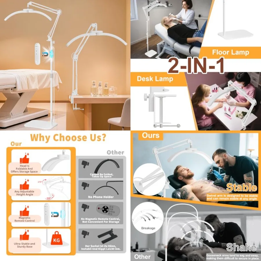 

2-in-1 Lash Light - 2026 Upgraded Professional LED Half Moon Lamp for Eyelash Extensions, Tattoo, Nail Artists, Salon SPA, Adju