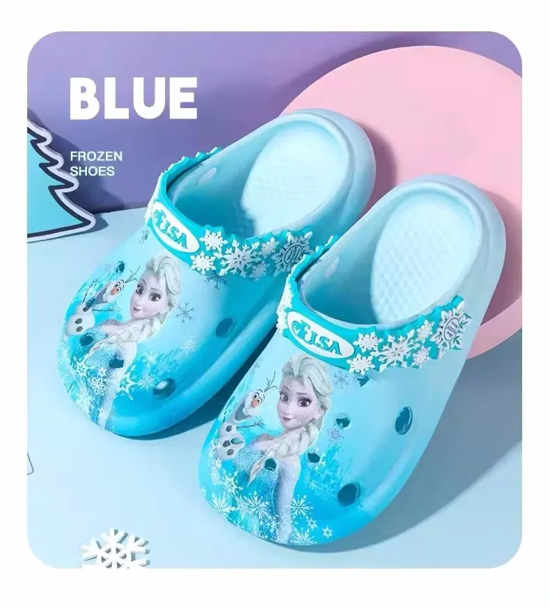 Disney Children Cartoon Frozen Princess Elsa Girl Anti-slip Soft Bottom Sandals Summer Beach Shoes Slippers Home Shoes Size17-22