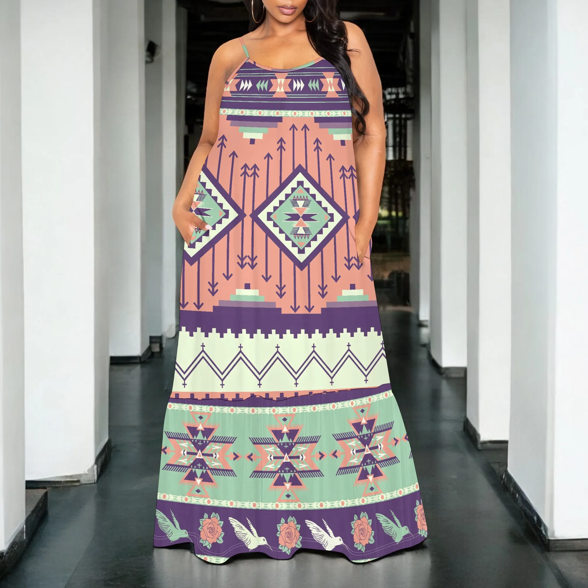 

Women's Sexy Off Shoulder Backless Bodycon Maxi Dress Fashion Printed Casual Party Dresshalter dress with pocket