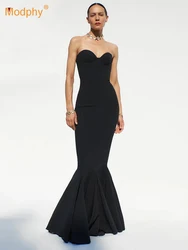 Modphy Elegant Strapless Maxi Mermaid Dress Black Women'S Sleeveless Sexy Backless Bodycon Trumpet Evening Party Dress Gowns