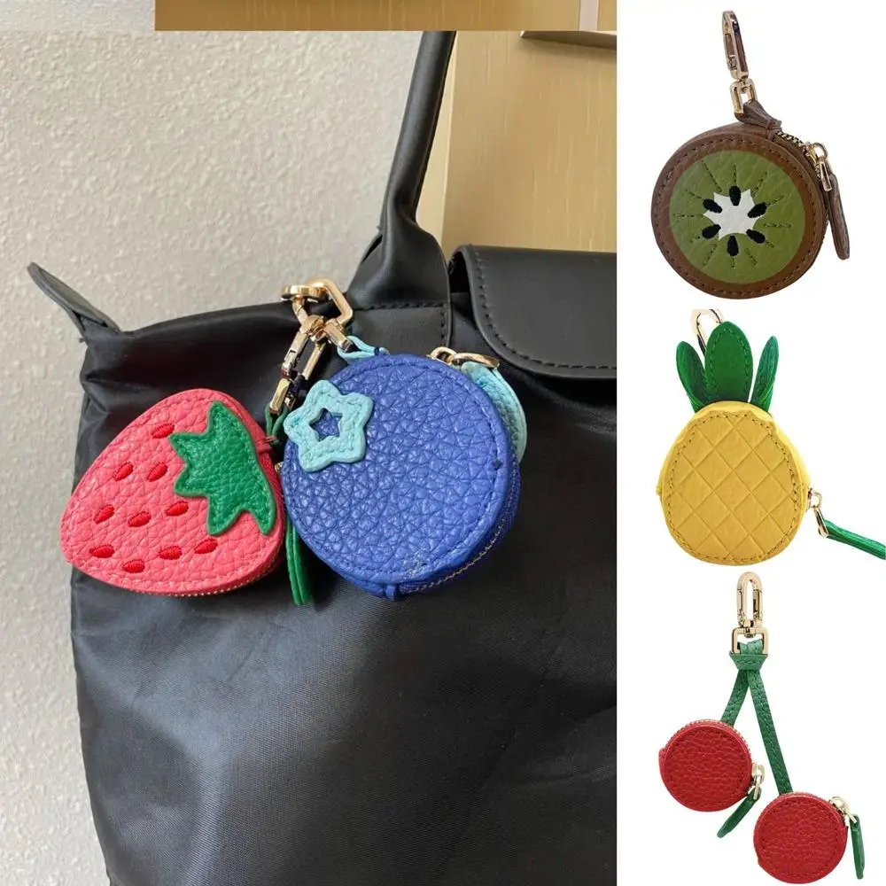 

HOT Vintage Leather Fruit Shape Coin Purse Keychain Pendant Cute Charm Cherry Pineapple Bag Pendant Decoration Earphone Bag Gift
