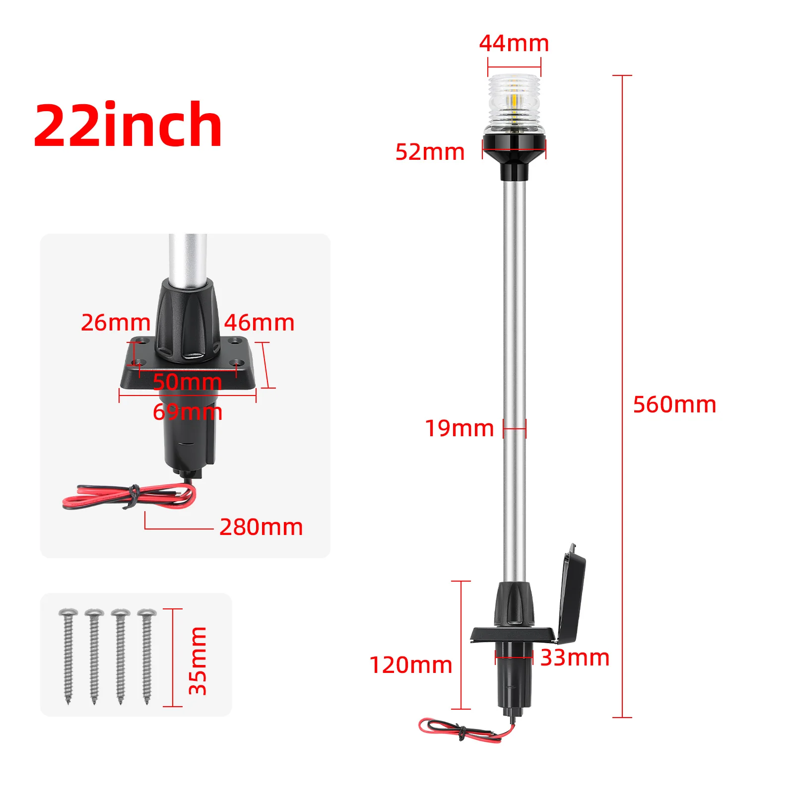 22 Zoll LED-Navigationslicht Ankerlampe Segellampe Wasserdichtes Navigations-Signalanzeigegerät für 12V-24V Marineboot Yacht – Detail 3