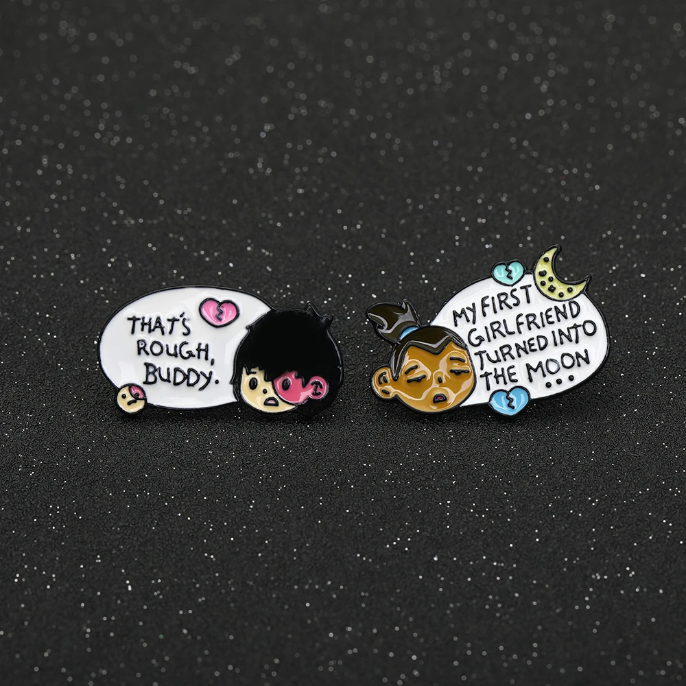 Girls Boys Thinking That\'s Rough Buddy Pins My First Girlfriendr Turned Into The Moon Brooches For Lovers Couple Black Badge