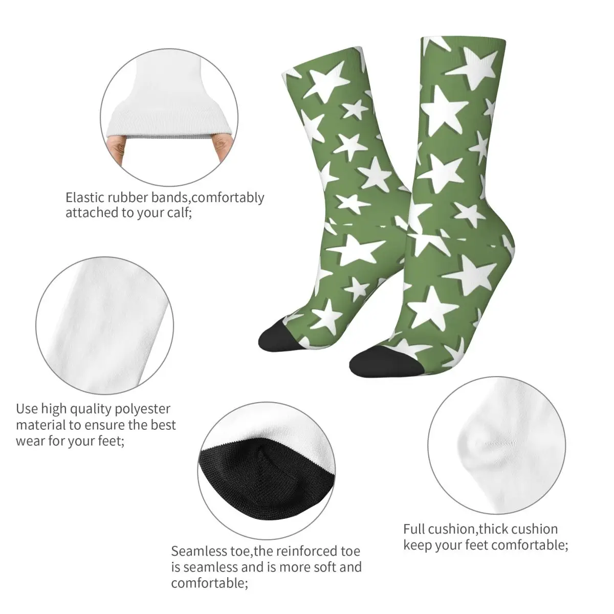 Men's Sage And Olive Green Camouflage Stars Socks Super Soft Fashion Socks Harajuku Accessories Middle TubeCrew Socks Small Gift